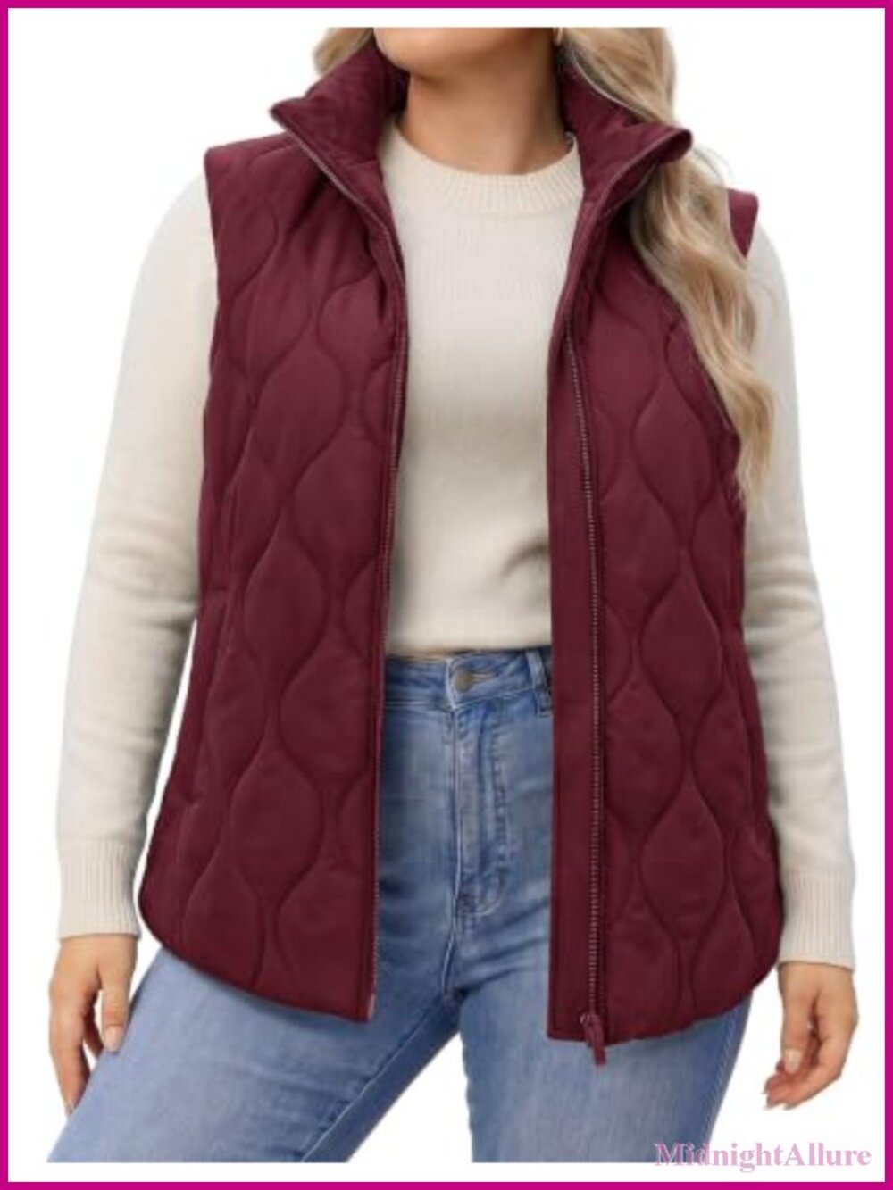 Plus Size Quilted Puffer Vest Zip Up Sleeveless Jacket with Pockets